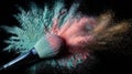 Makeup brush with exploding pastel powder colors Royalty Free Stock Photo