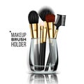 Makeup Brush Glass Holder Vector. Cosmetic Beauty Tools. Facial Tone. Fashion Design. Realistic Isolated Illustration