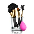 Makeup Brush Holder Vector. Glass Cup. Female Application. Equipment Collection. Beautiful Complexion. Accessory