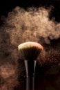 makeup brush with peach color powder splash. High quality photo Royalty Free Stock Photo