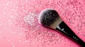 Makeup Brush with Pink Glitter on Pink Background Royalty Free Stock Photo