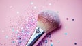 Pink Makeup Brush with Glitter Sparkles on Pastel Background Royalty Free Stock Photo