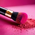 Makeup brush on pink make up powder, cosmetic facial rouge blusher