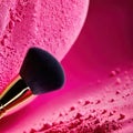 Makeup brush on pink make up powder, cosmetic facial rouge blusher Royalty Free Stock Photo