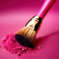 Makeup brush on pink make up powder, cosmetic facial rouge blusher