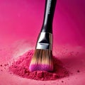 Makeup brush on pink make up powder, cosmetic facial rouge blusher Royalty Free Stock Photo