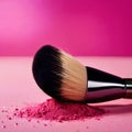 Makeup brush on pink make up powder, cosmetic facial rouge blusher