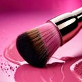 Makeup brush on pink make up powder, cosmetic facial rouge blusher Royalty Free Stock Photo