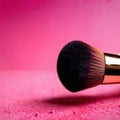 Makeup brush on pink make up powder, cosmetic facial rouge blusher Royalty Free Stock Photo