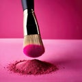 Makeup brush on pink make up powder, cosmetic facial rouge blusher Royalty Free Stock Photo
