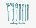 Makeup Brush Set. Vector outline illustration. Beauty and skincare icons set, isolated on white background. Make up collection