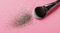 Makeup Brush with Glitter Sparkles on Pink Background Royalty Free Stock Photo