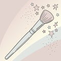 Makeup Brush with Stars and Pastel Background Illustration Royalty Free Stock Photo
