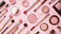Cosmetic Products Brushes Flat Lay - Makeup Kit Essentials, Beauty Products Background Royalty Free Stock Photo