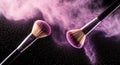 Makeup brushes creating a cloud of pink powder Royalty Free Stock Photo