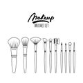 Makeup brushes kit, isolated on white background. Royalty Free Stock Photo