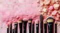 Makeup Brushes on Pink Powder Royalty Free Stock Photo