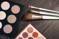 Makeup brushes and makeup products on the table Royalty Free Stock Photo