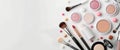Makeup Brushes and Products on White Background Royalty Free Stock Photo