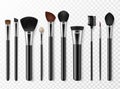 Makeup brushes. Realistic professional makeup artist tools for model face, fashion accessory for cosmetics, woman style