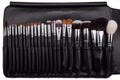 Makeup brushes set in leather case. Isolated. White background Royalty Free Stock Photo