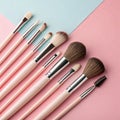 Makeup brushes with solid colors backgrounds Royalty Free Stock Photo