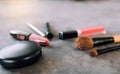 Makeup brushes and tools on desk