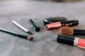 Makeup brushes and tools on desk