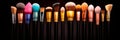 makeup brushes used for applying shadows, blush and highlighters. Generative AI Royalty Free Stock Photo