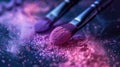 Makeup Brushes with Vibrant Powder Explosion in Motion Royalty Free Stock Photo