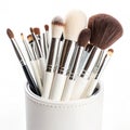 Makeup Brushes in White Holder isolated on white background Royalty Free Stock Photo