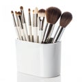Makeup Brushes in White Holder isolated on white background Royalty Free Stock Photo