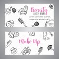 Makeup business banner Cosmetics items. Advert for shop, beauty salon, flyer design, web template. Vector illustration Royalty Free Stock Photo