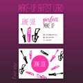 Makeup business card with makeup items - brush, lipstick and mascara