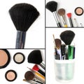 Makeup collage, brushes, eyeshadows, mascara Royalty Free Stock Photo