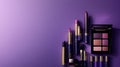 Luxury Makeup Collection Lipsticks and Eyeshadow Palette on Purple Background Royalty Free Stock Photo