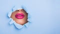 Makeup concept. Girl with pink plump lips Royalty Free Stock Photo