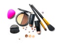 Makeup contour products, make up artist tools. Face contouring make-up. Highlight, shade, contour and blend. Trendy makeover Royalty Free Stock Photo
