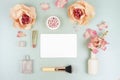 Makeup cosmetic accessories and flowers