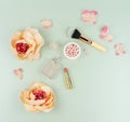 Makeup cosmetic accessories and flowers