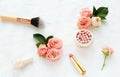 Makeup cosmetic accessories products and flowers