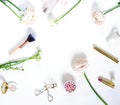 Makeup cosmetic accessories products and flowers