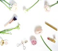 Makeup cosmetic accessories products and flowers