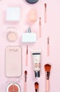 makeup cosmetic, brushes and accessory on pastel pink background Royalty Free Stock Photo