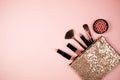 Makeup cosmetic flay lay pink cloral background Royalty Free Stock Photo