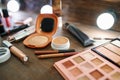 Makeup cosmetic set on the table closeup, nobody Royalty Free Stock Photo