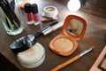 Makeup cosmetic set on the table closeup, nobody Royalty Free Stock Photo