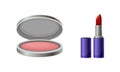 Makeup cosmetics set. Blush and lipstick vector illustration Royalty Free Stock Photo