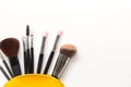 Makeup cosmetics tools background and beauty cosmetics, products and facial cosmetics package lipstick, eyeshadow on the white bac Royalty Free Stock Photo