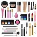 Makeup cosmetics tools. Professional accessory for decorative cosmetics. Different realistic brushes makeup artist